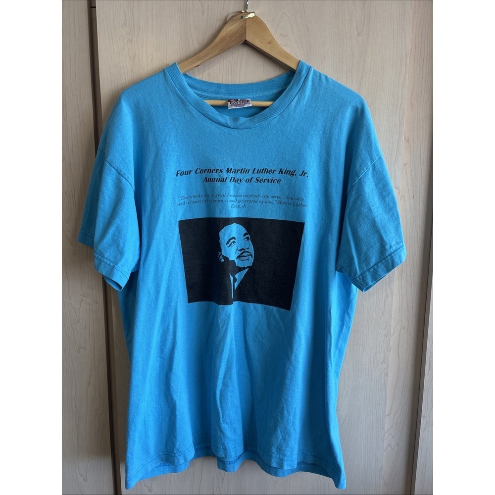 Vintage Bayside Heavy Weight Martin Luther King JR Blue T Shirt MLK Mens Size XL